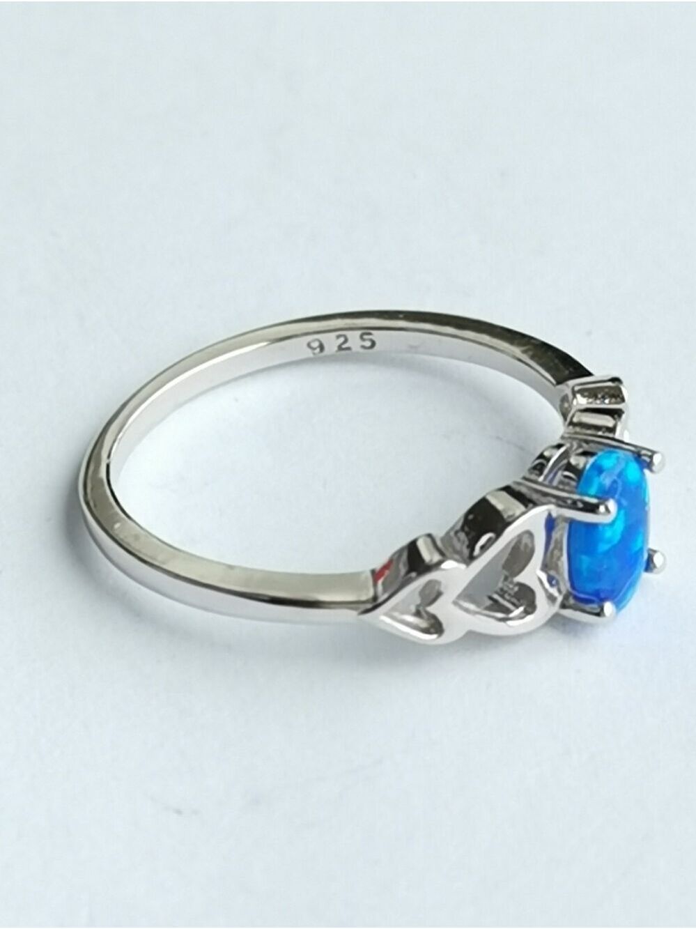 Blue opal sterling silver hearts Ring Size 6 ๐ - Picture 4 of 5